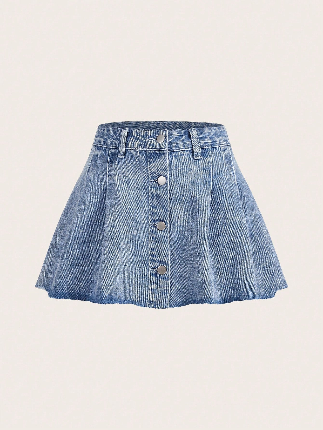 Denim A-Line Skirt With Fringe Hem Design