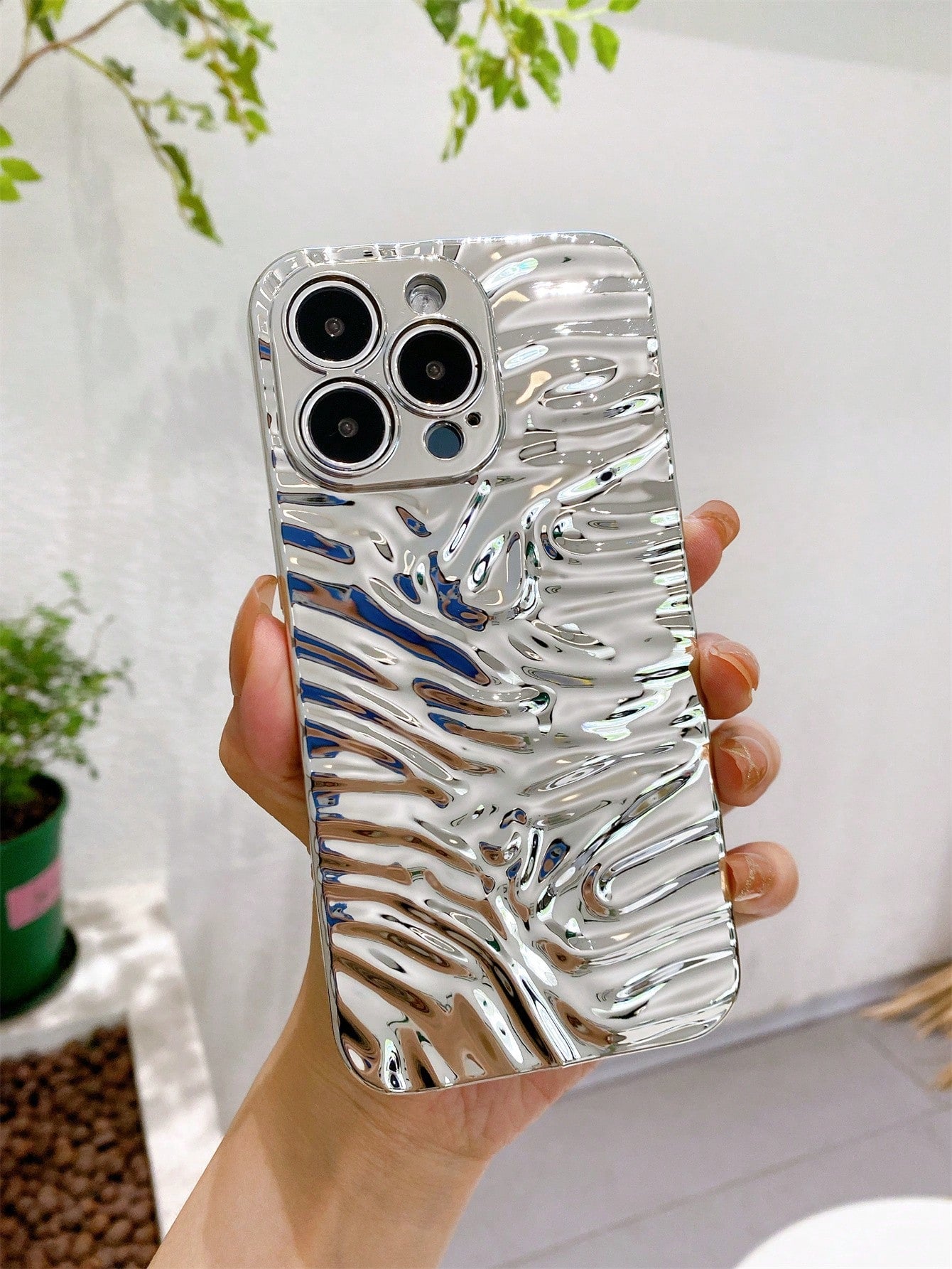 Electroplated Wavy Solid Color TPU Soft Phone Case, Shockproof, Sweatproof, Fingerprint-Resistant, Wear-Resistant, Fade-Resistant, Compatible With IPhone