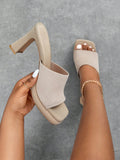 Woman Shoes Minimalist Square Toe Chunky Heeled Mule Beige Elegant Summer Heeled Sandals For Summer Graduation Heels Prom Heels Vacation Shoes Summer Sale Back To School Shoes College Student Shoes