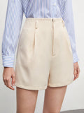 Fold Pleated Solid Shorts Workwear