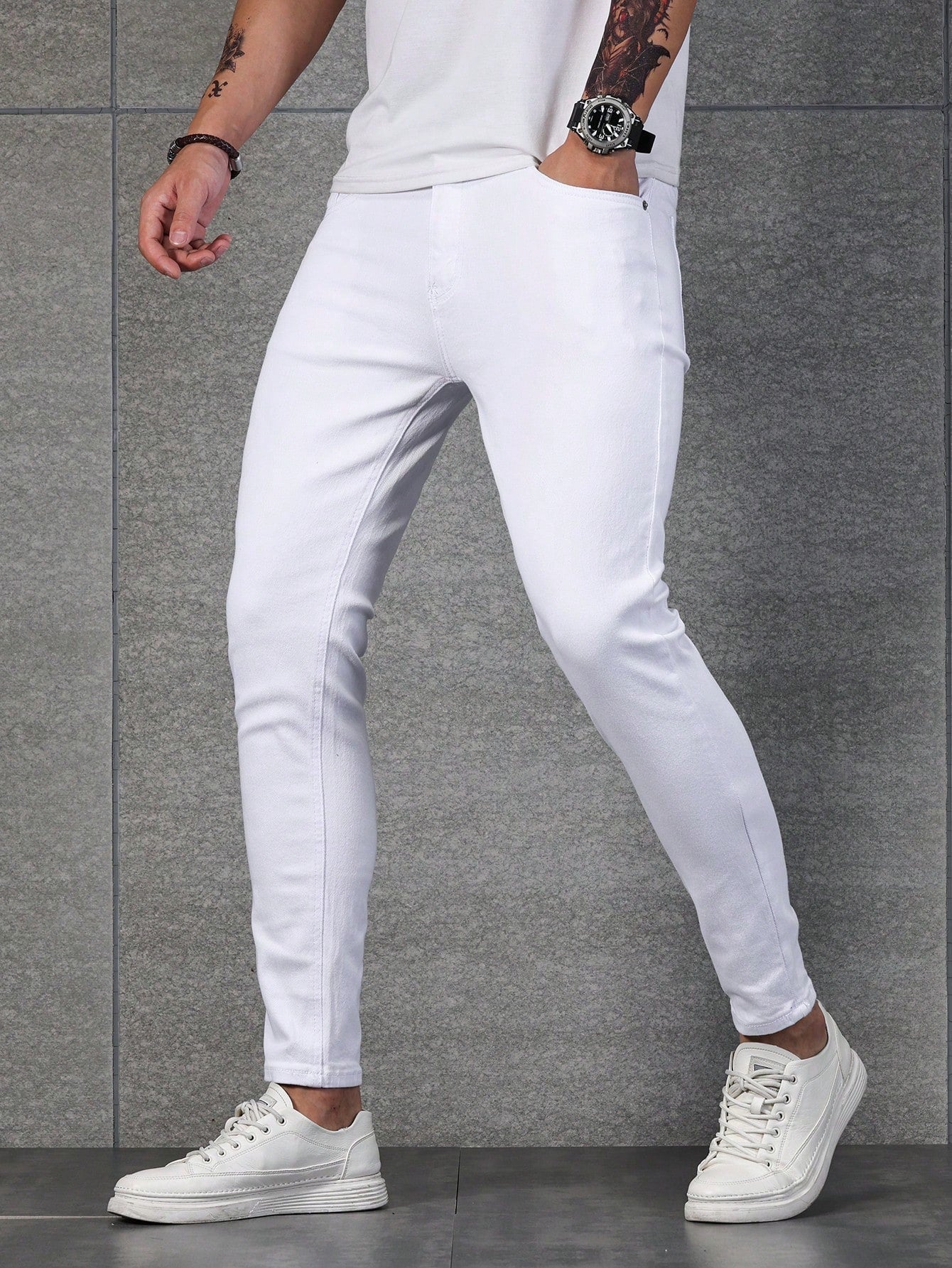 Men Cotton Solid Skinny Jeans