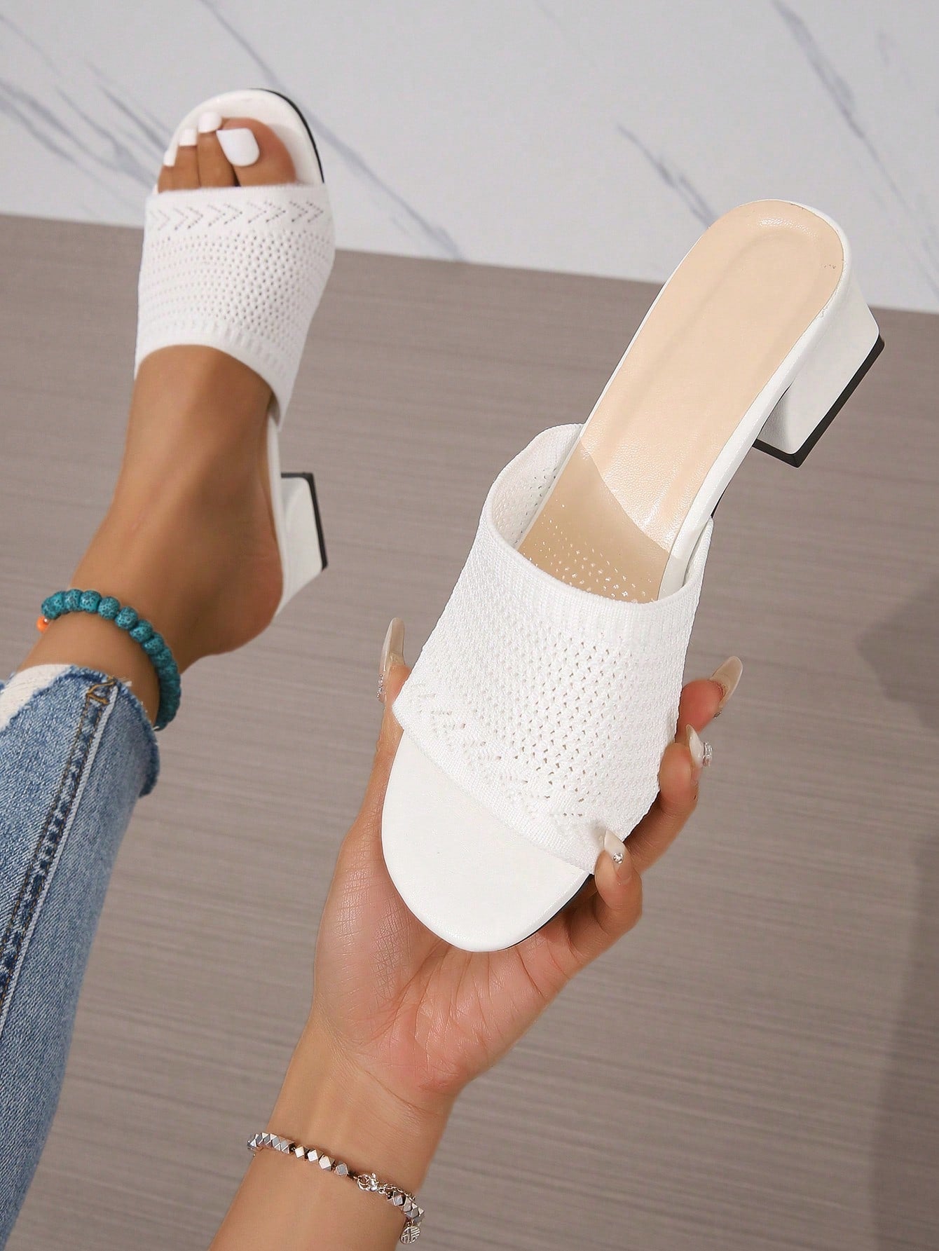 Comfortable Knit High Heel Sandals For Outdoors