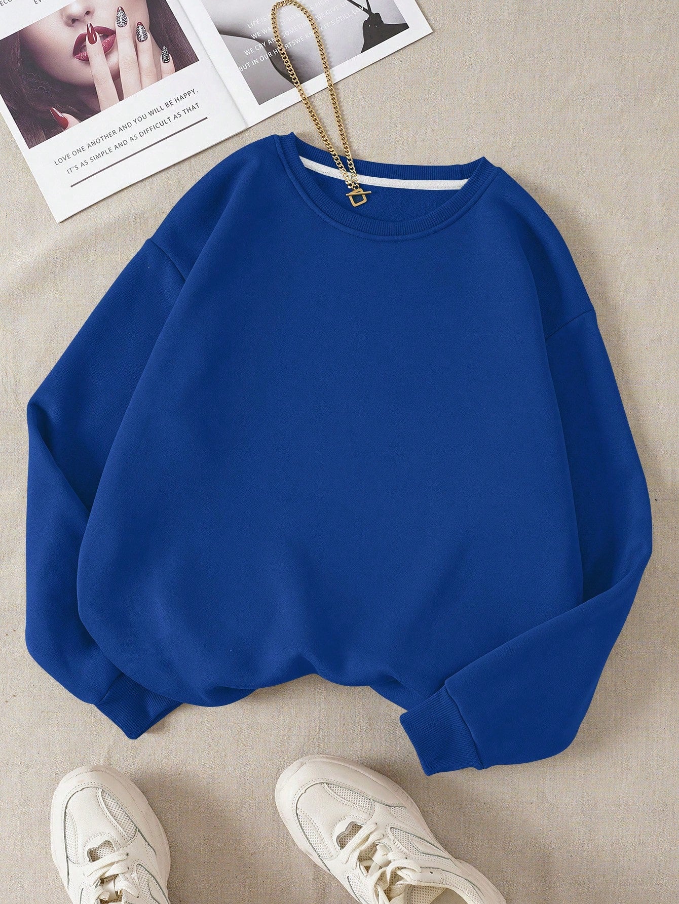 Solid Round Neck Thermal Pullover