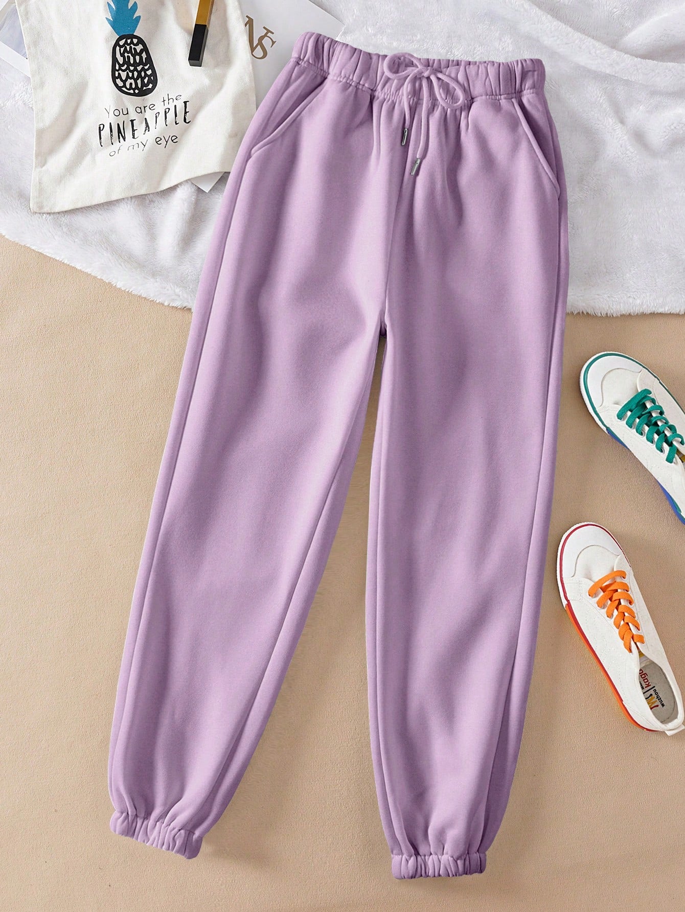 Solid Drawstring Waist Sweatpants
