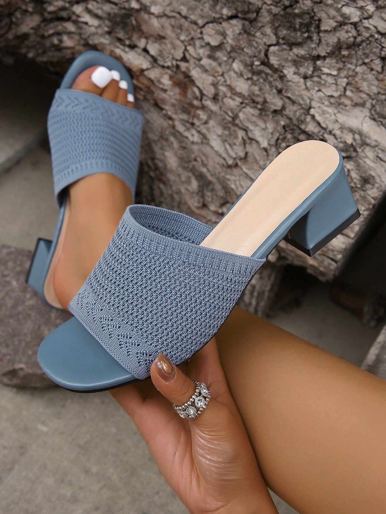 Comfortable Knit High Heel Sandals For Outdoors