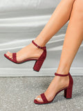 Women Buckle Decor Chunky Heeled Sandals, Fashion Summer Faux Suede Ankle Strap Sandals