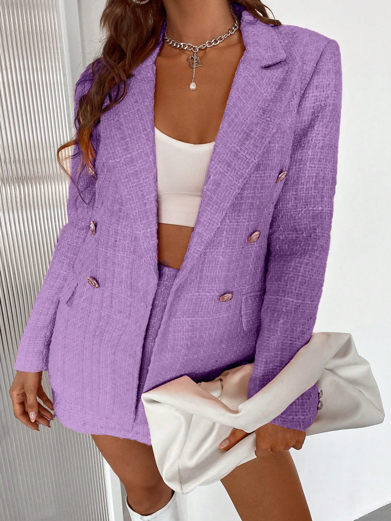 Double Button Tweed Blazer Workwear