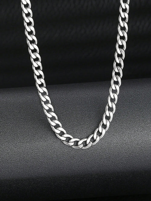 1pc Simple Stainlee Steel Curb Chain Necklace For Boys Girls Minimalist Necklace For Daily Decoration