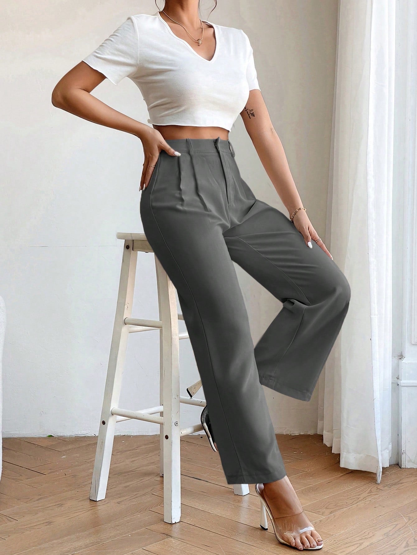 Solid Color Straight-Leg Pants