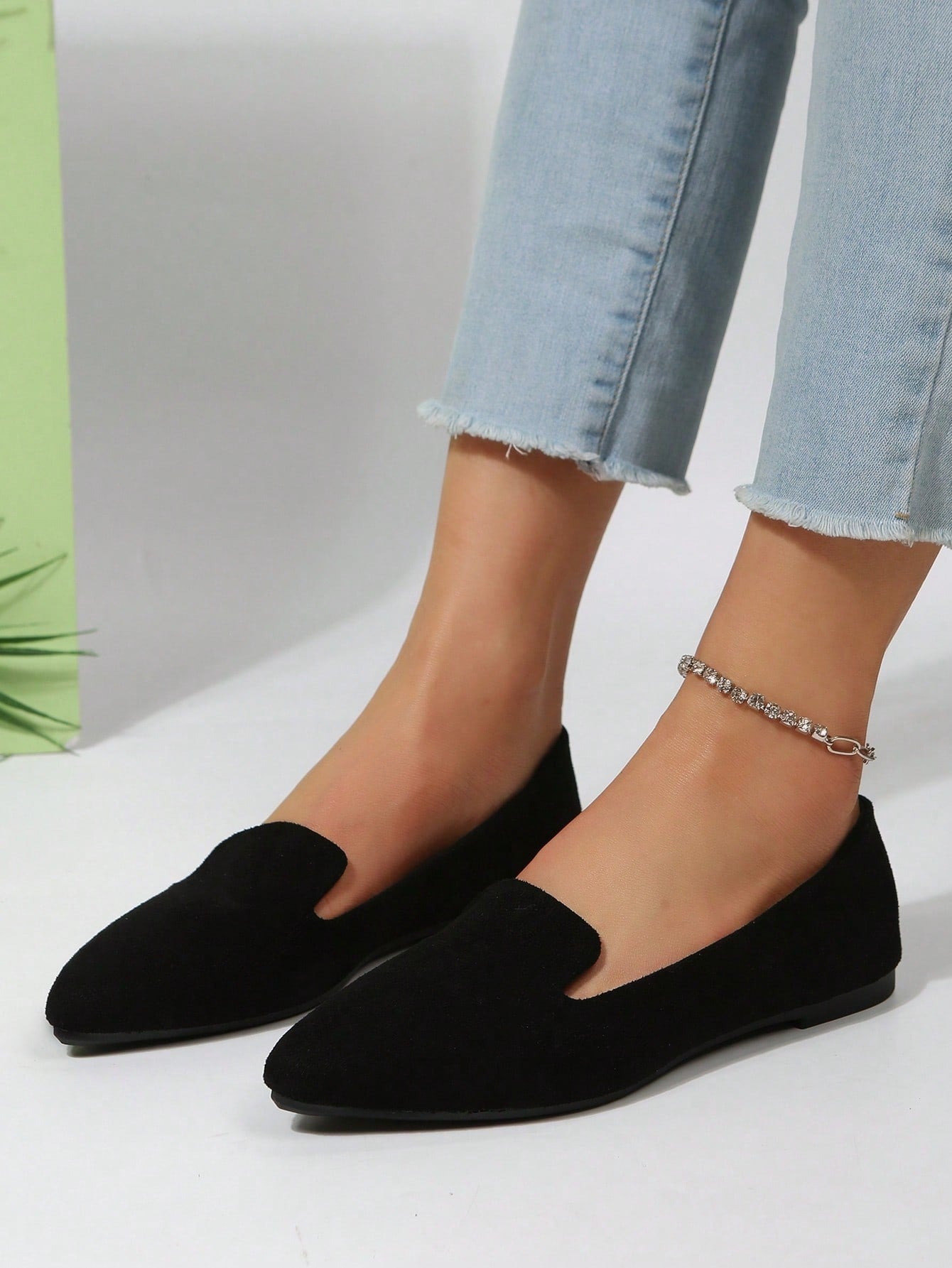 Plus Size Women's Shallow Mouth Pointed Toe Flat Shoes, Fall, Soft Bottom Daily Outdoor Work Shoes, Driving Shoes, Solid Color