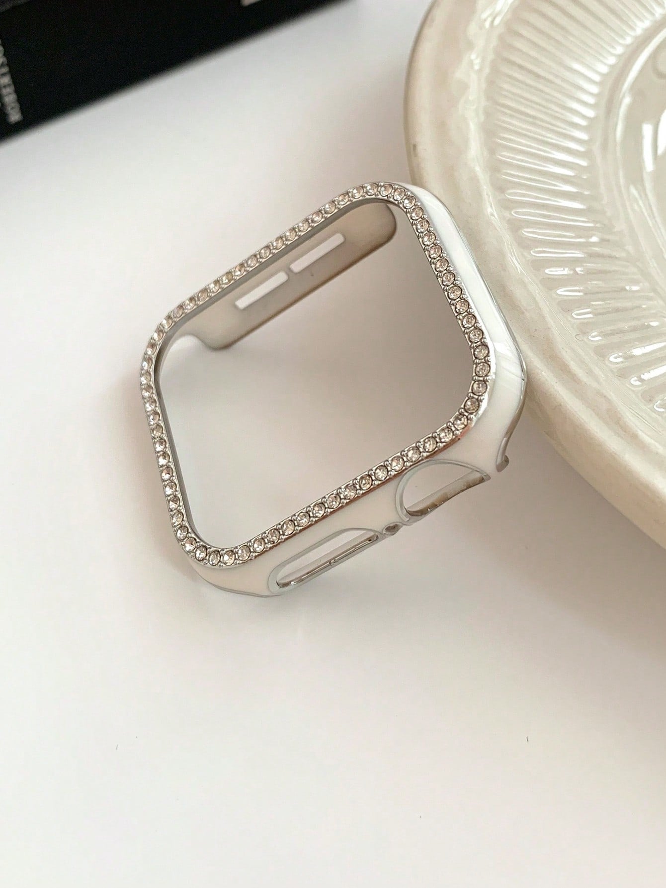 Half Plastic Case Compatible With Apple Watch Series 8 7 6 SE 5 4 3 2 Glossy PC Cubic Zirconia Frame Laser Engraving Bumper Cover Compatible With Apple Watch Gift For Birthday/Valentines/Easter/Boy/Girlfriends