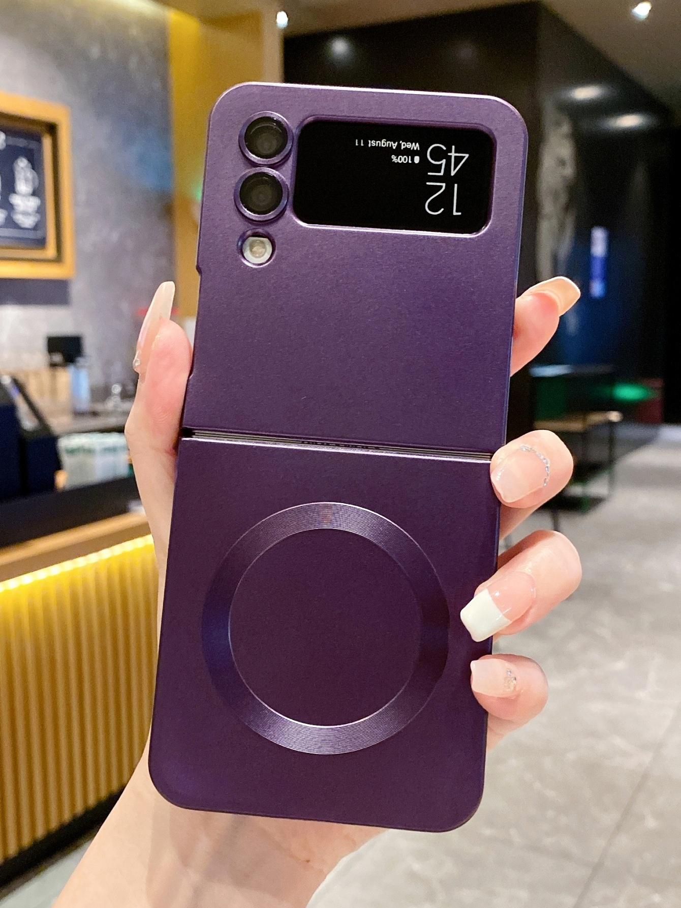 Black Cosmic Magnetic Metal Paint & Silicone Anti-Drop Matte Lens Protected Non-Yellowing Phone Case Compatible With Samsung Galaxy Z Flip 6/Z Flip 5/Z Flip 4/Z Flip 3