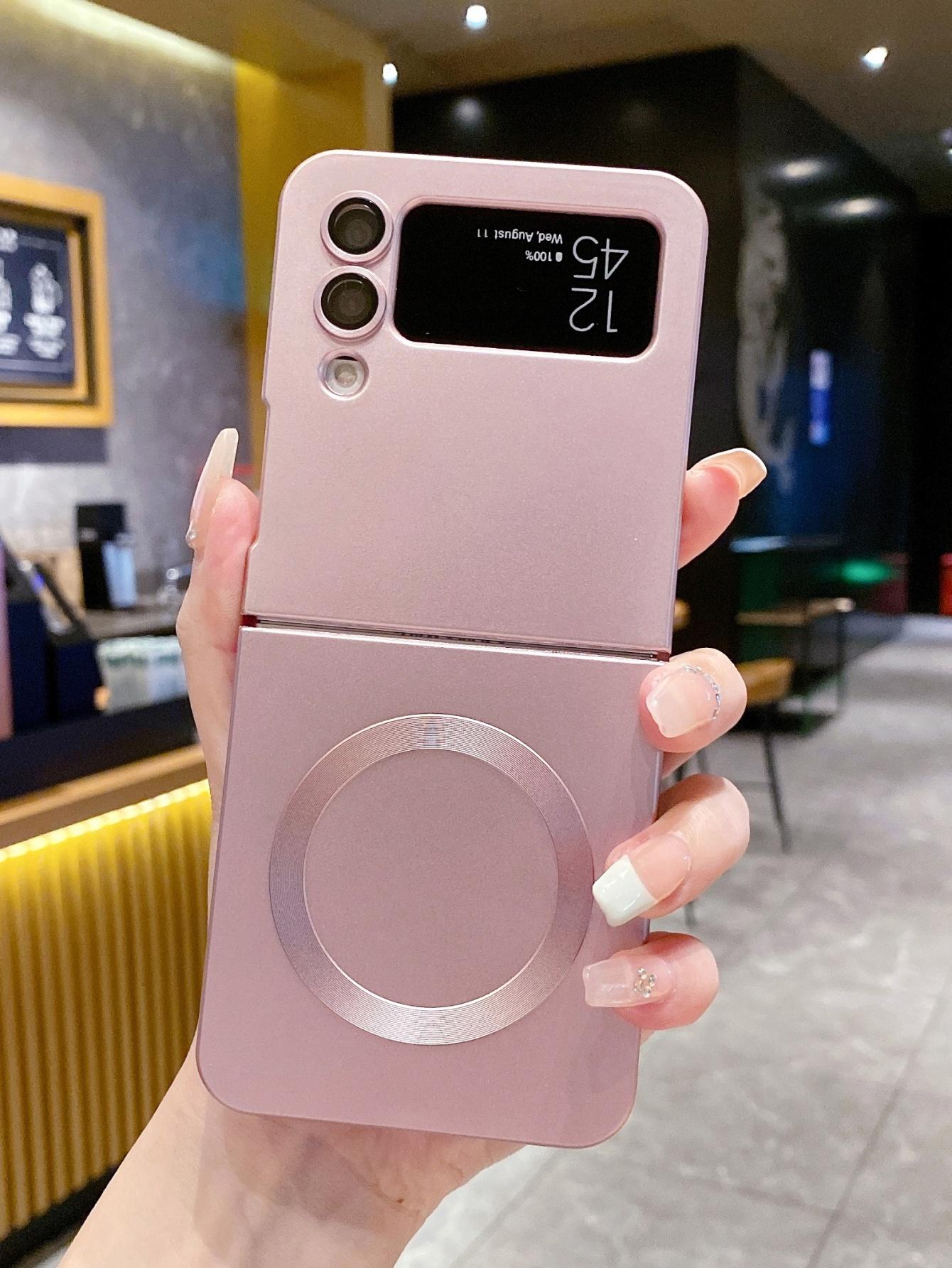 Black Cosmic Magnetic Metal Paint & Silicone Anti-Drop Matte Lens Protected Non-Yellowing Phone Case Compatible With Samsung Galaxy Z Flip 6/Z Flip 5/Z Flip 4/Z Flip 3