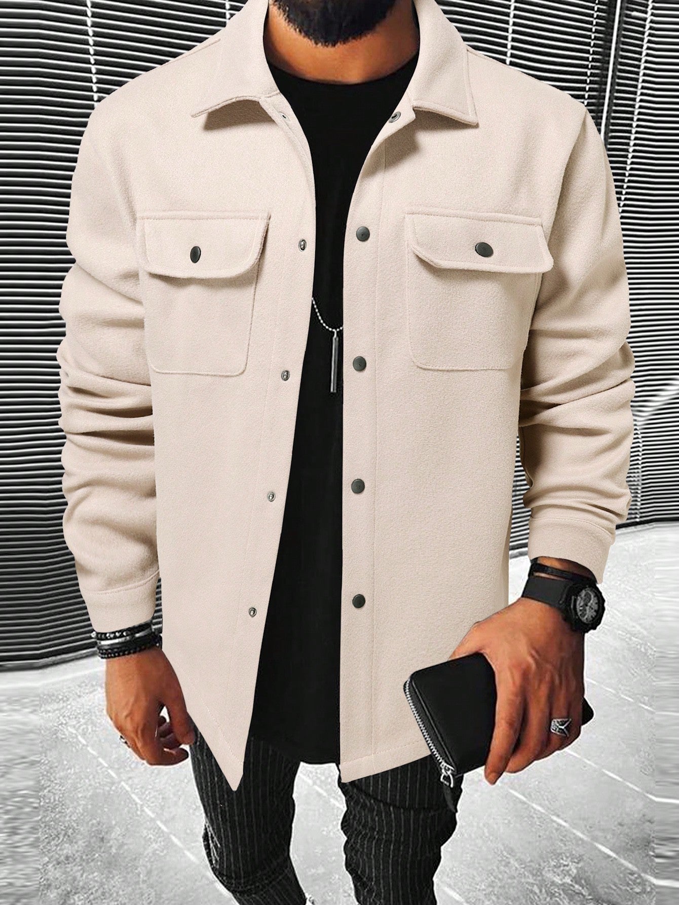 X Virginia & ZeFelipe Men Flap Pocket Button Front Overcoat