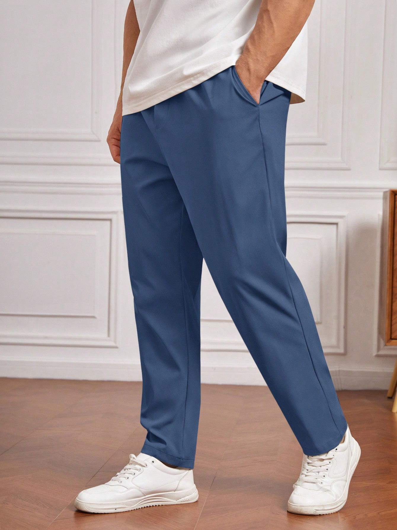 Men Plus-Size Solid Color Simple Knitted Daily Long Pants