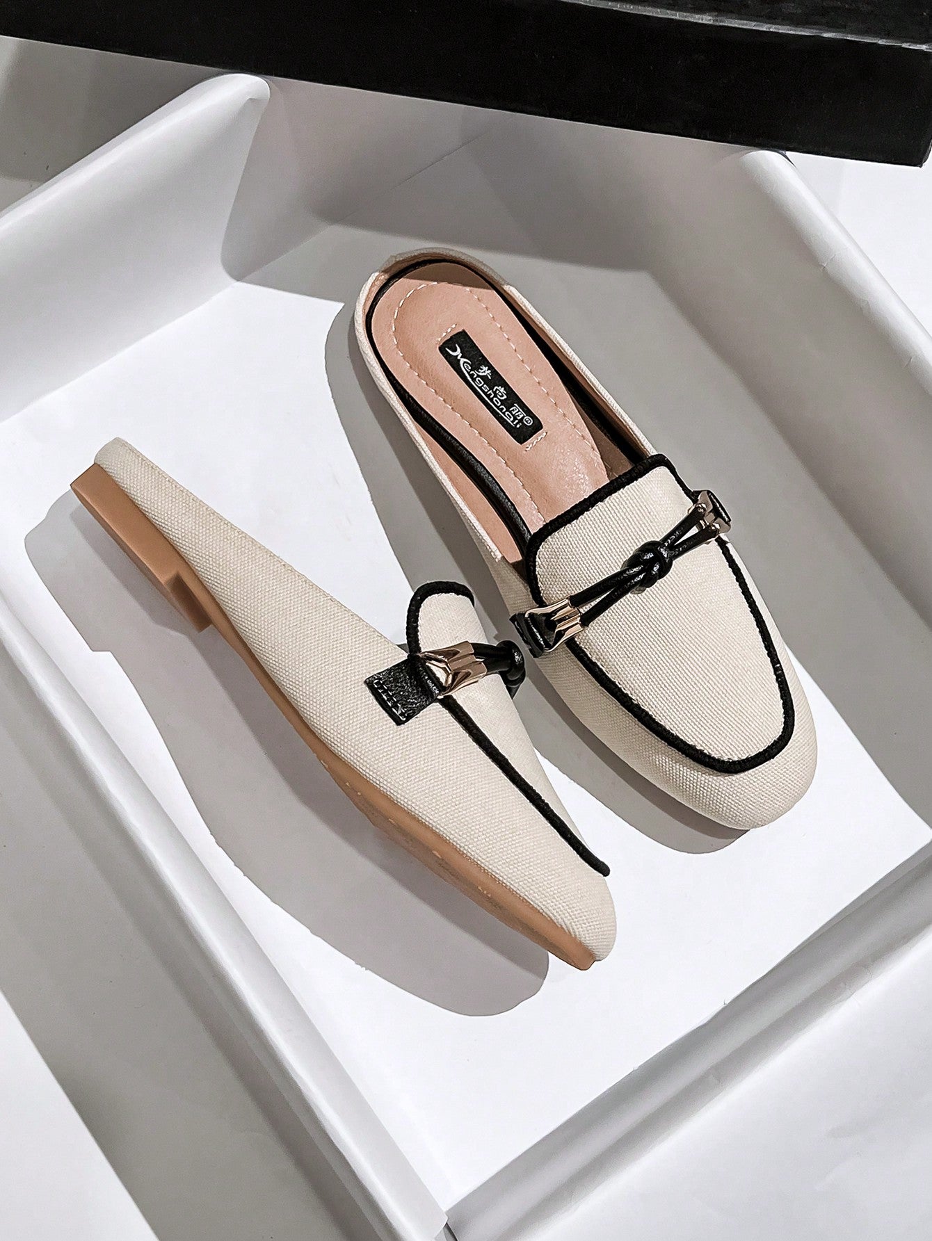 Two Tone Knot Decor Flat Mules, Multicolor Elegant Contrast Color Knotted Mules Heels