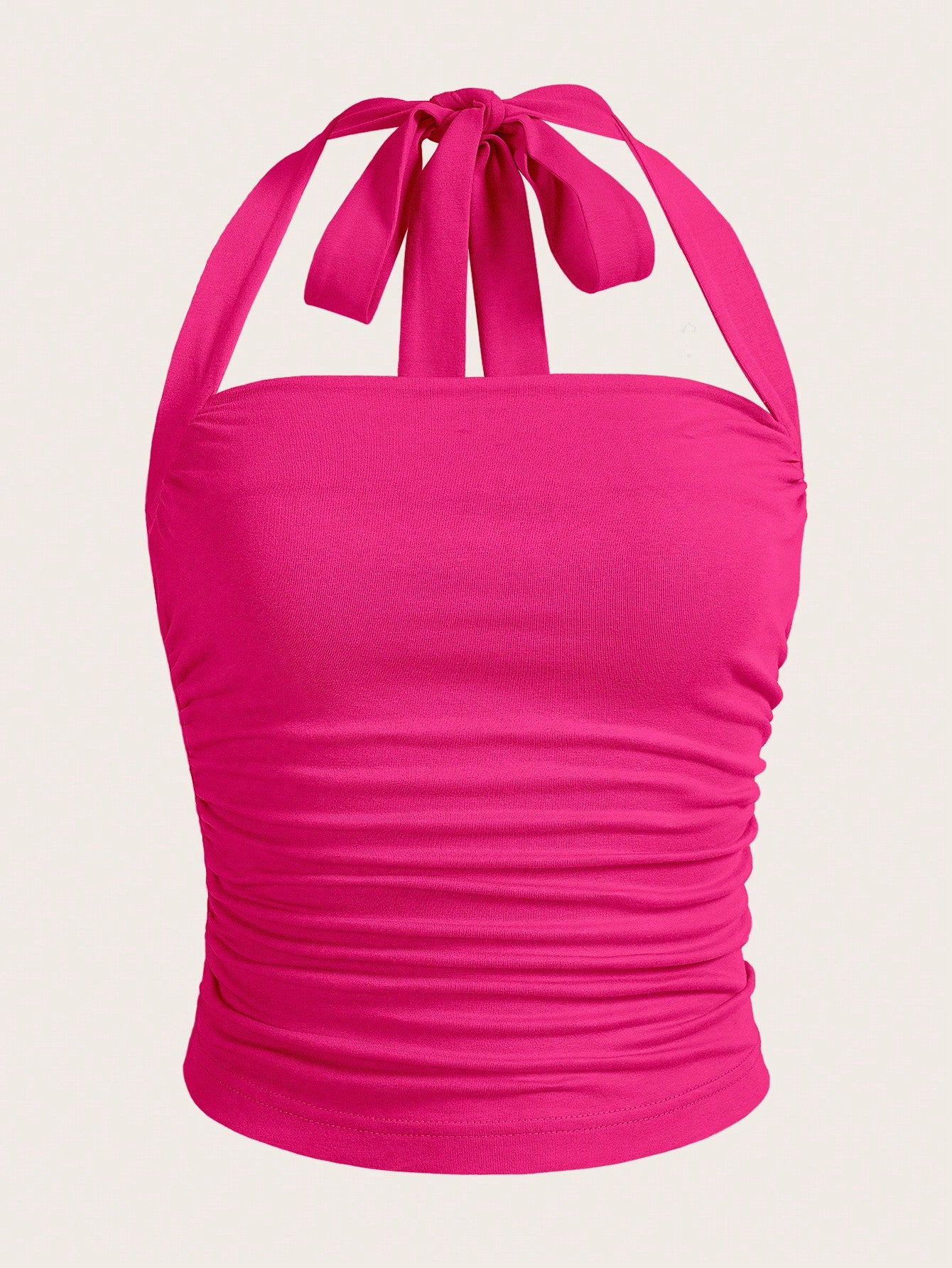 Summer Outfits Solid Ruched Halter Top
