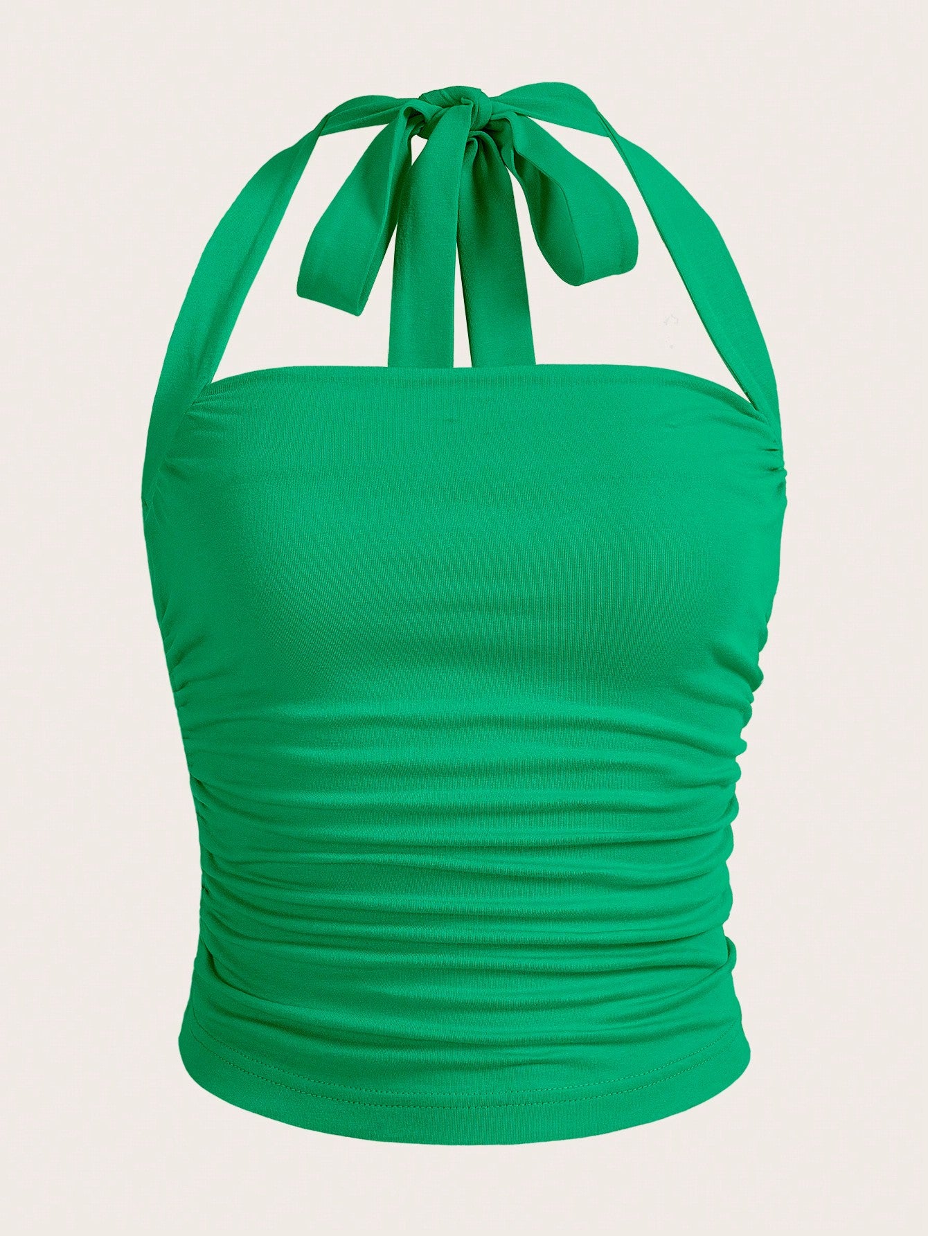 Summer Outfits Solid Ruched Halter Top