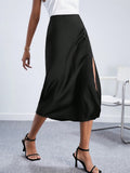 BIZwear High Waist Split Thigh Satin Skirt Workwear