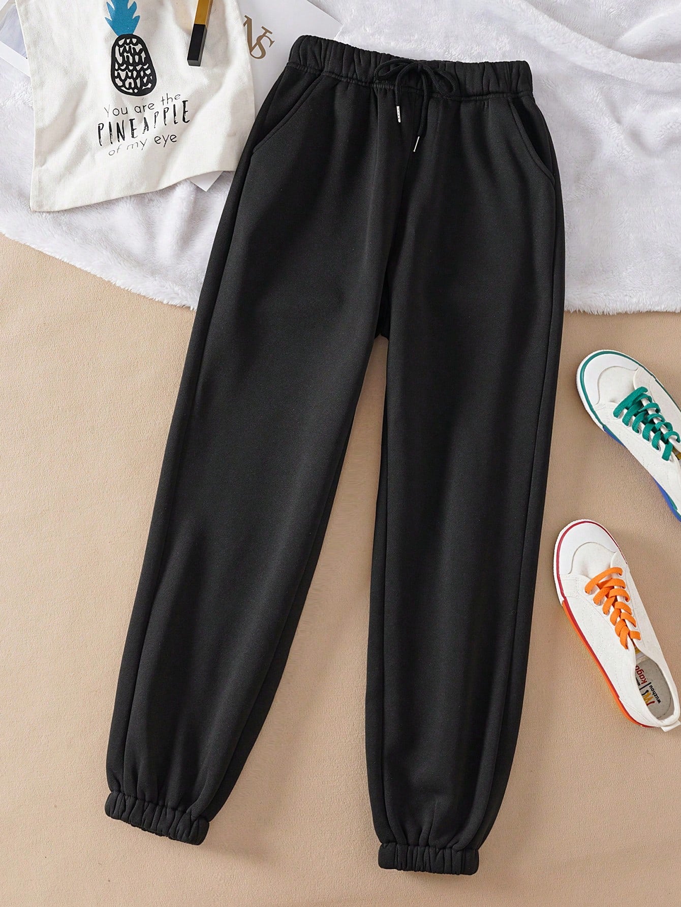 Solid Drawstring Waist Sweatpants