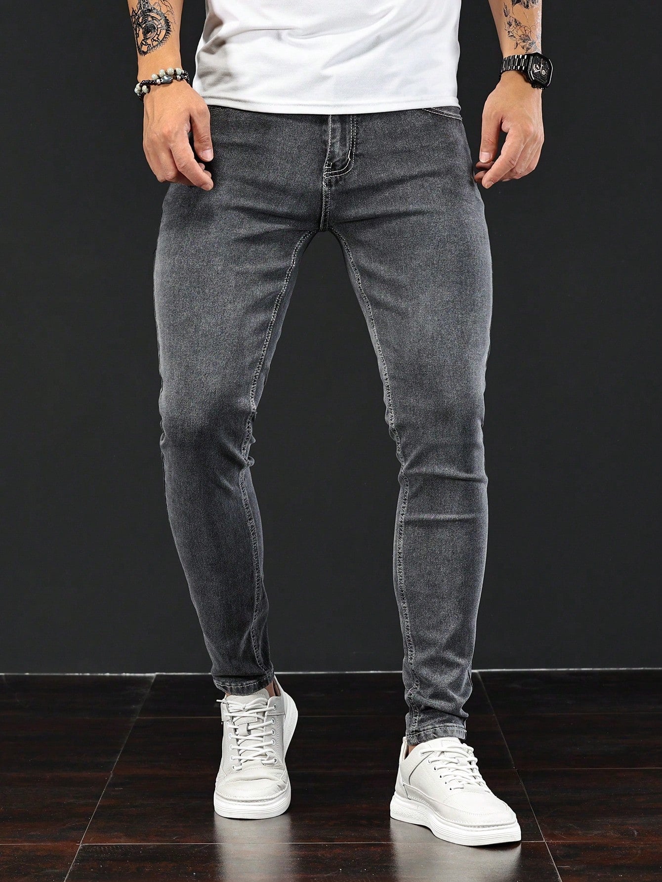 Men Cotton Solid Skinny Jeans