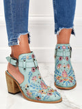 Women's Studded Floral Back To School Classic Block Heel Sling Resort Boots