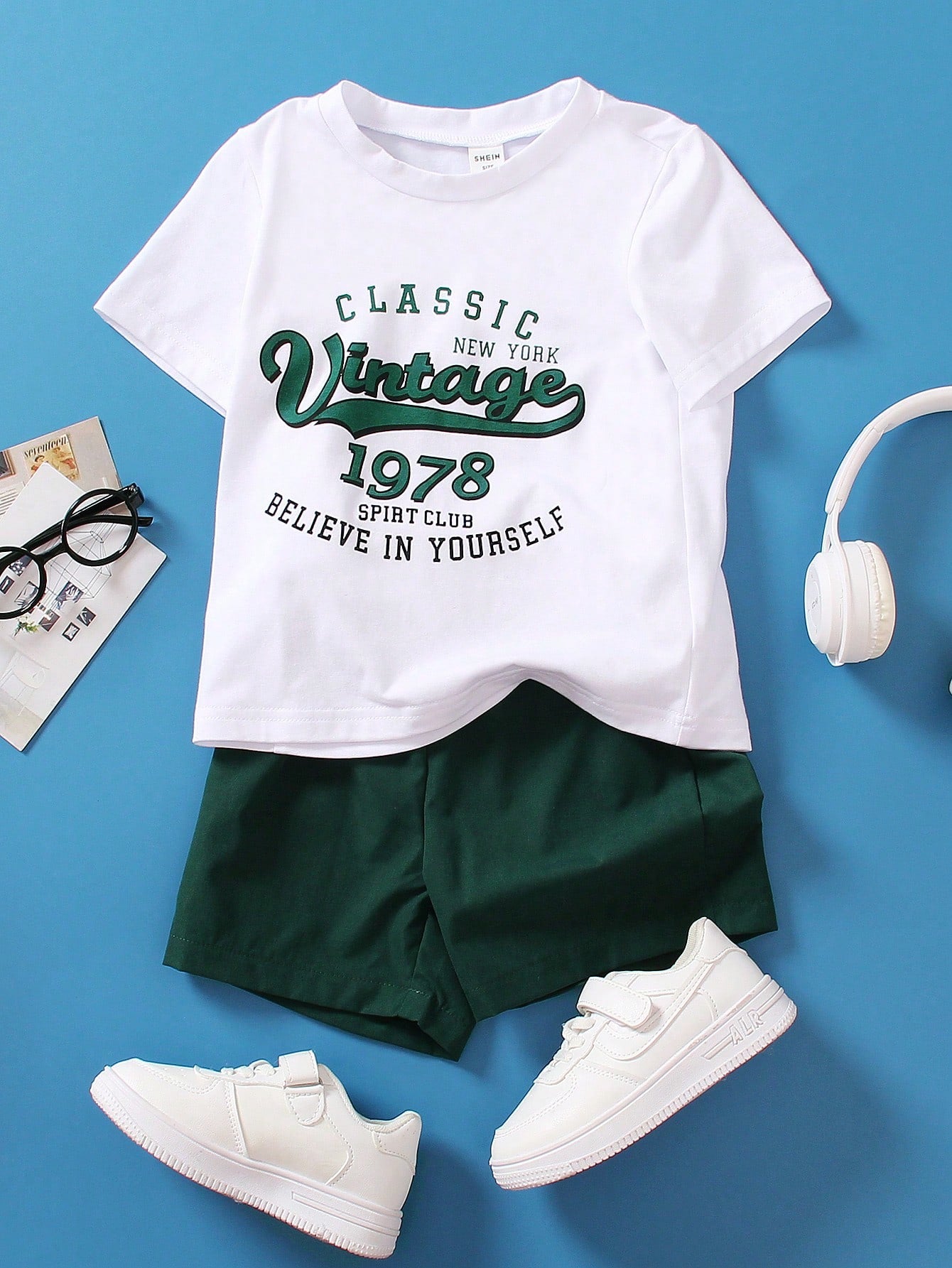 2pcs/Set Young Boys' Casual Letter Print Crew Neck Short Sleeve T-Shirt And Loose Shorts Set, Slogan Graphic, Color Block Design, Suitable For Spring Autumn, Sports, Casual, Daily Wear, Travel, School, Outdoor