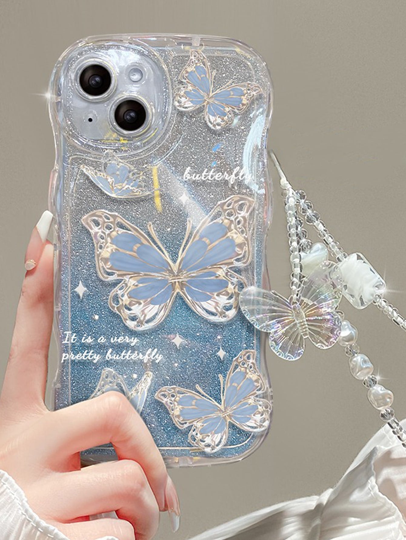 With Phone Charm Summer 1pc Butterfly Charm Bracelet + Blue Shockproof Tpu Phone Case Compatible With IPhone 15/15Pro/15Plus/15Promax