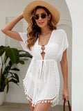 Swim Vcay Summer Beach Tie Front Fringe Hem Kimono