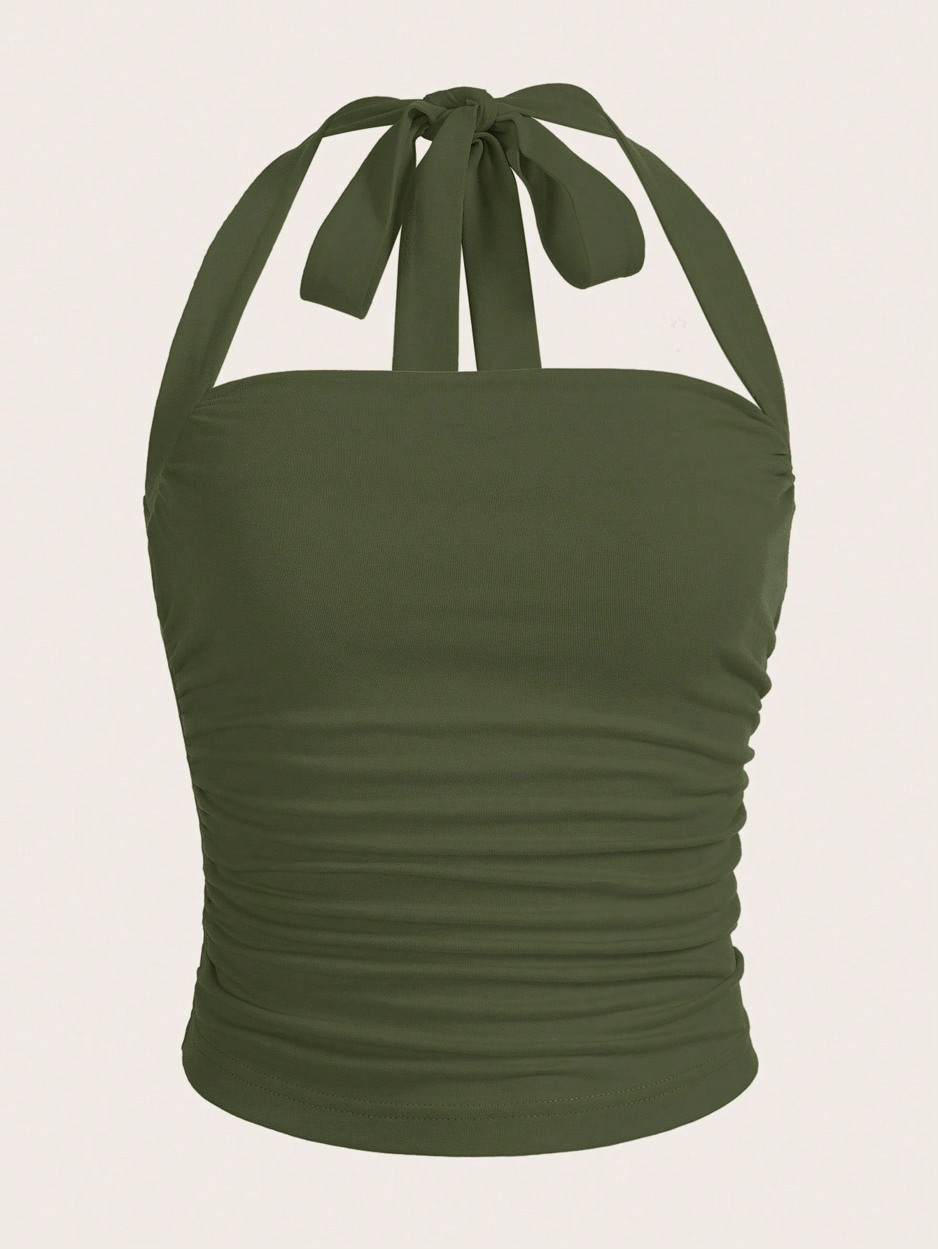 Summer Outfits Solid Ruched Halter Top