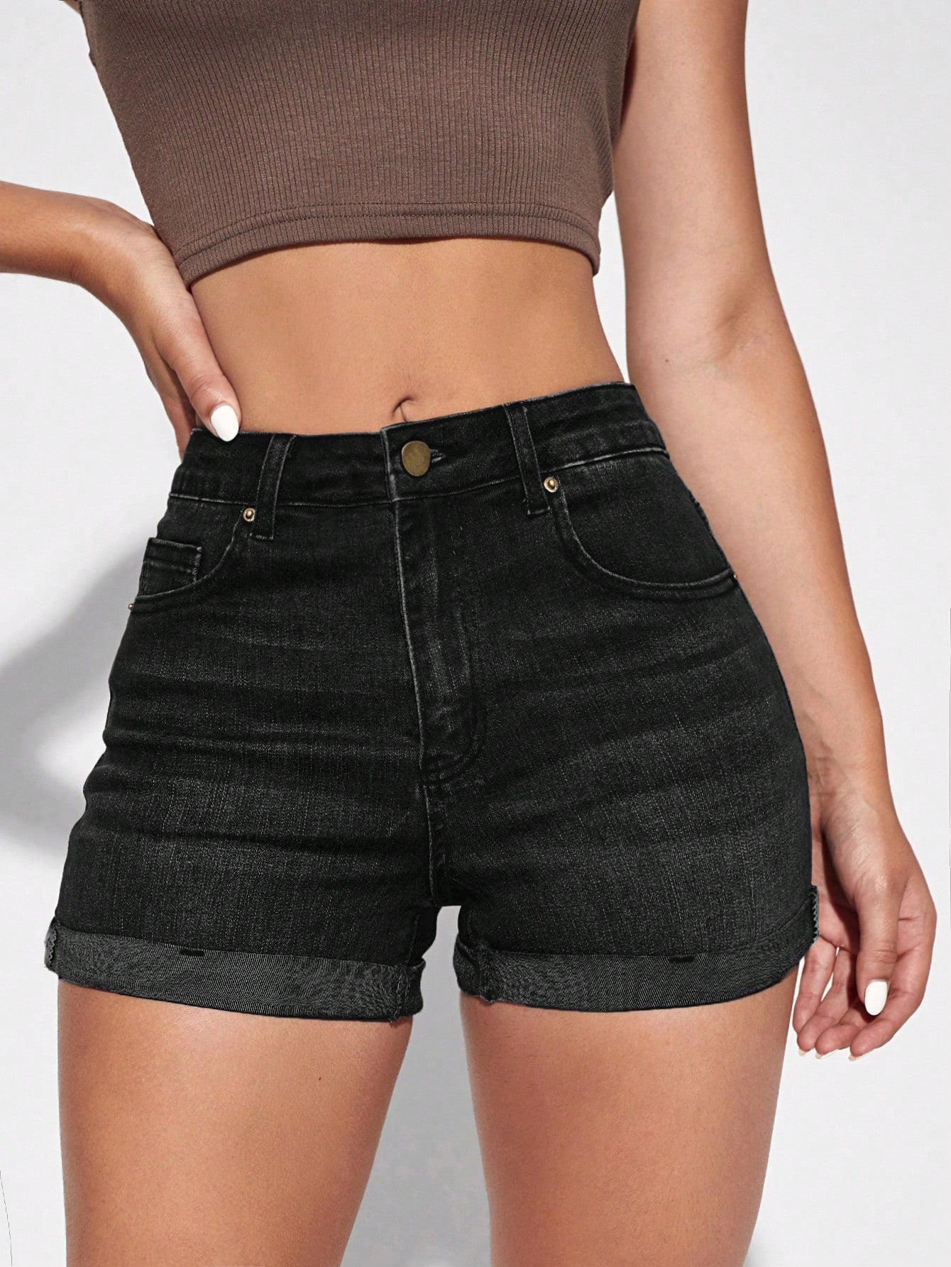Roll Up Hem Denim Shorts