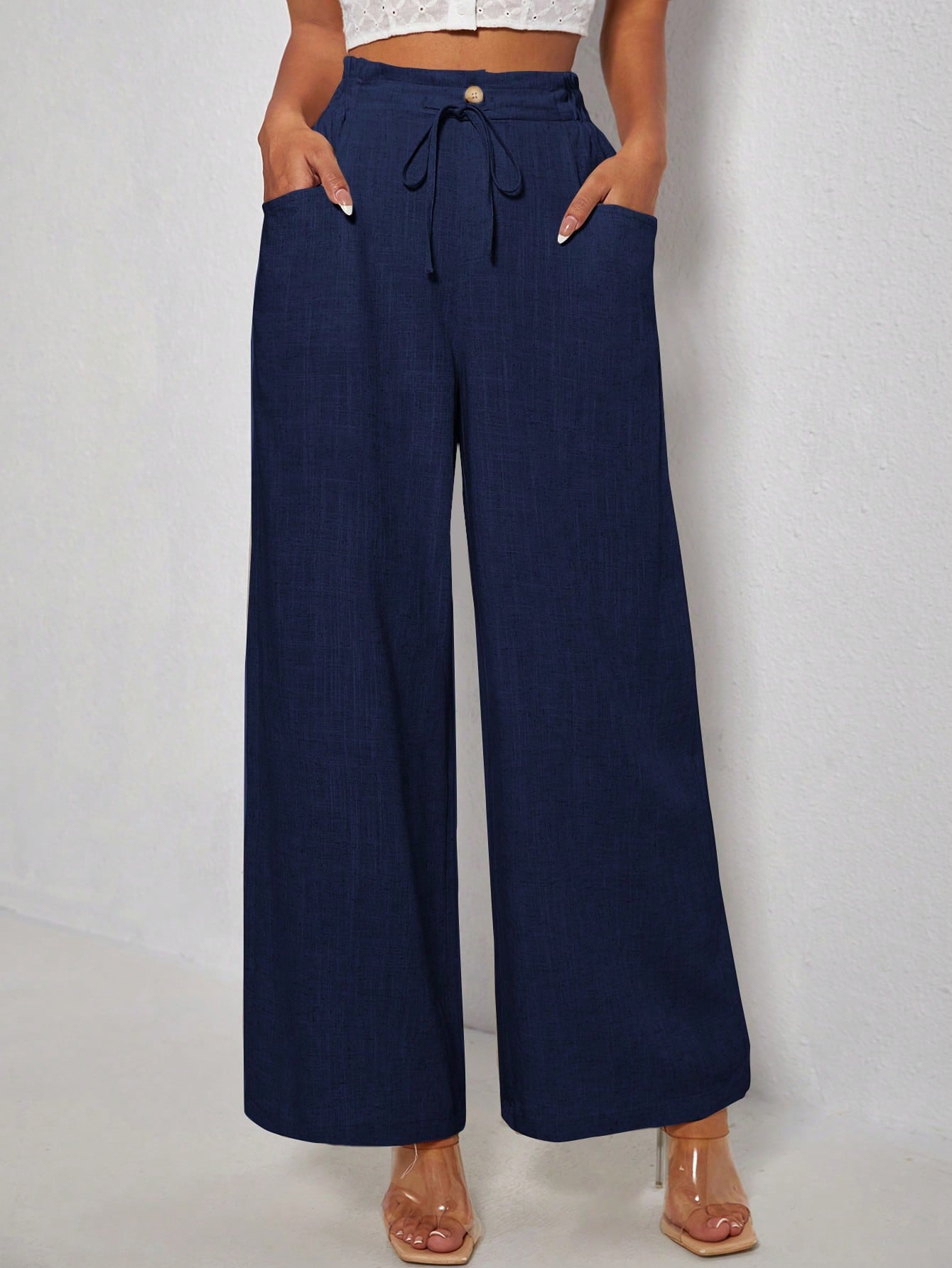 Paperbag Waist Drawstring Wide Leg Pants