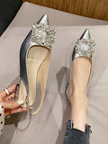Fashionable Classic Style Crystal Buckle Chunky Heels Shoes For Women, Not Tiring 3cm Work Casual Sandals For Women