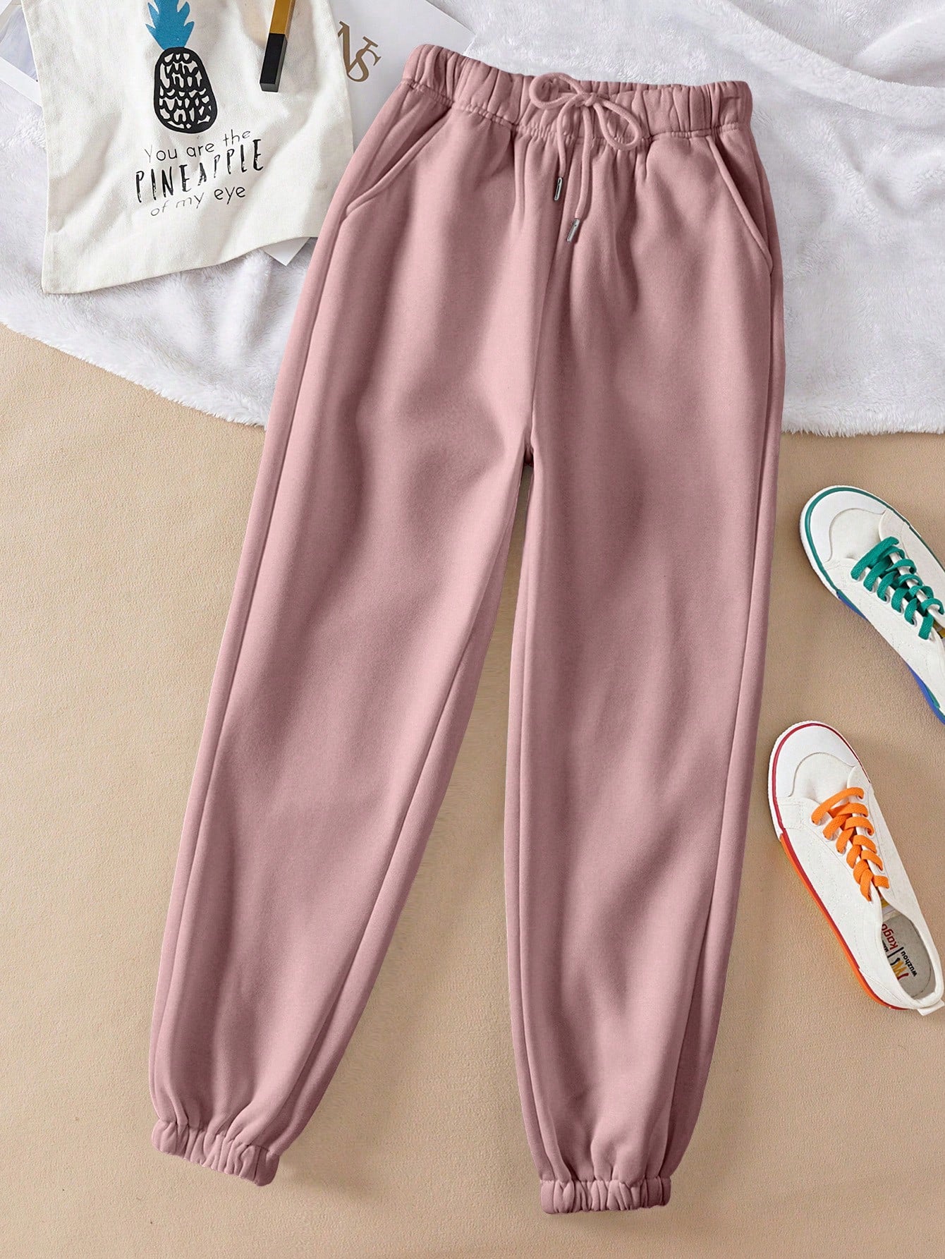 Solid Drawstring Waist Sweatpants