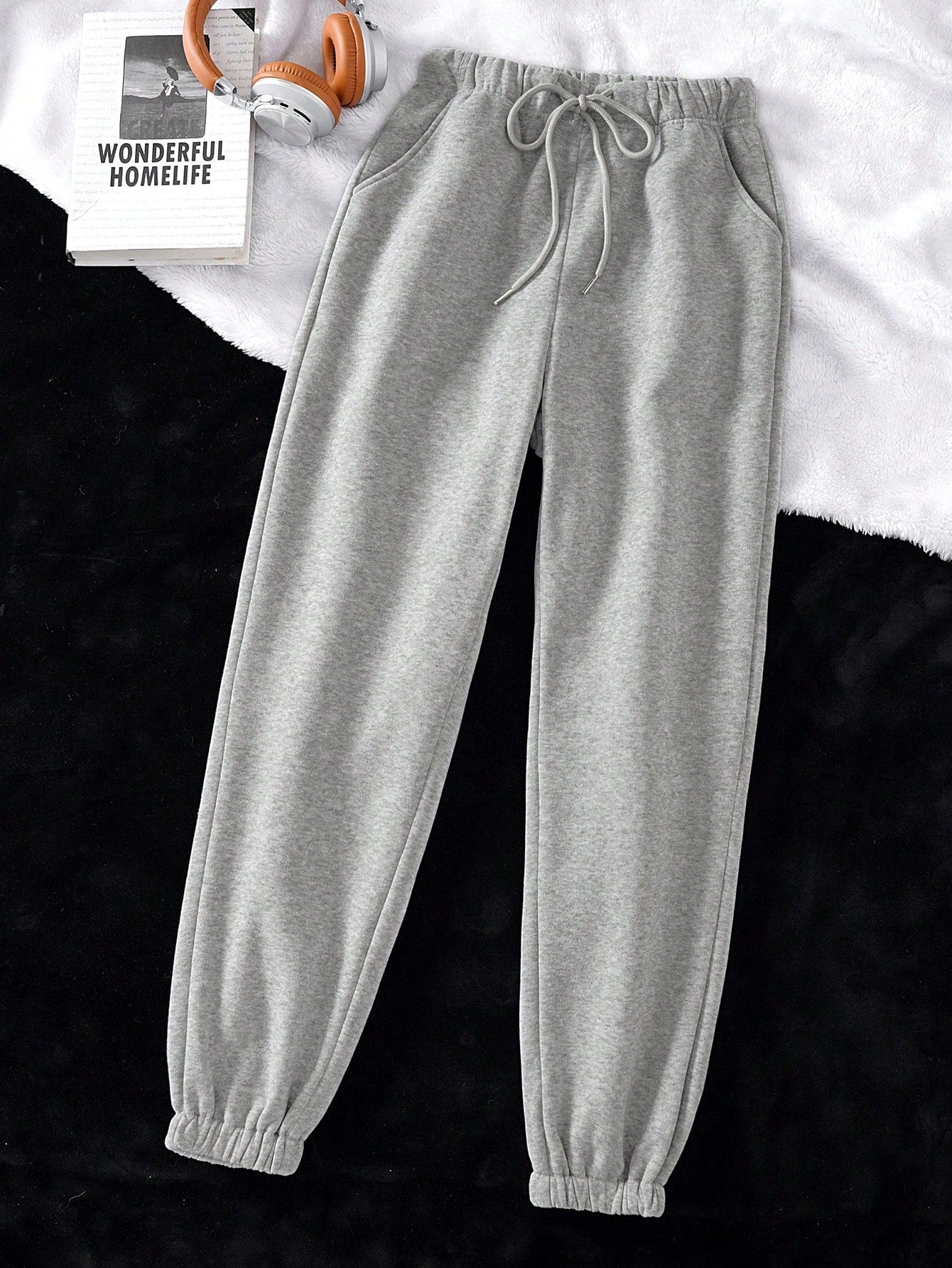 Solid Drawstring Waist Sweatpants