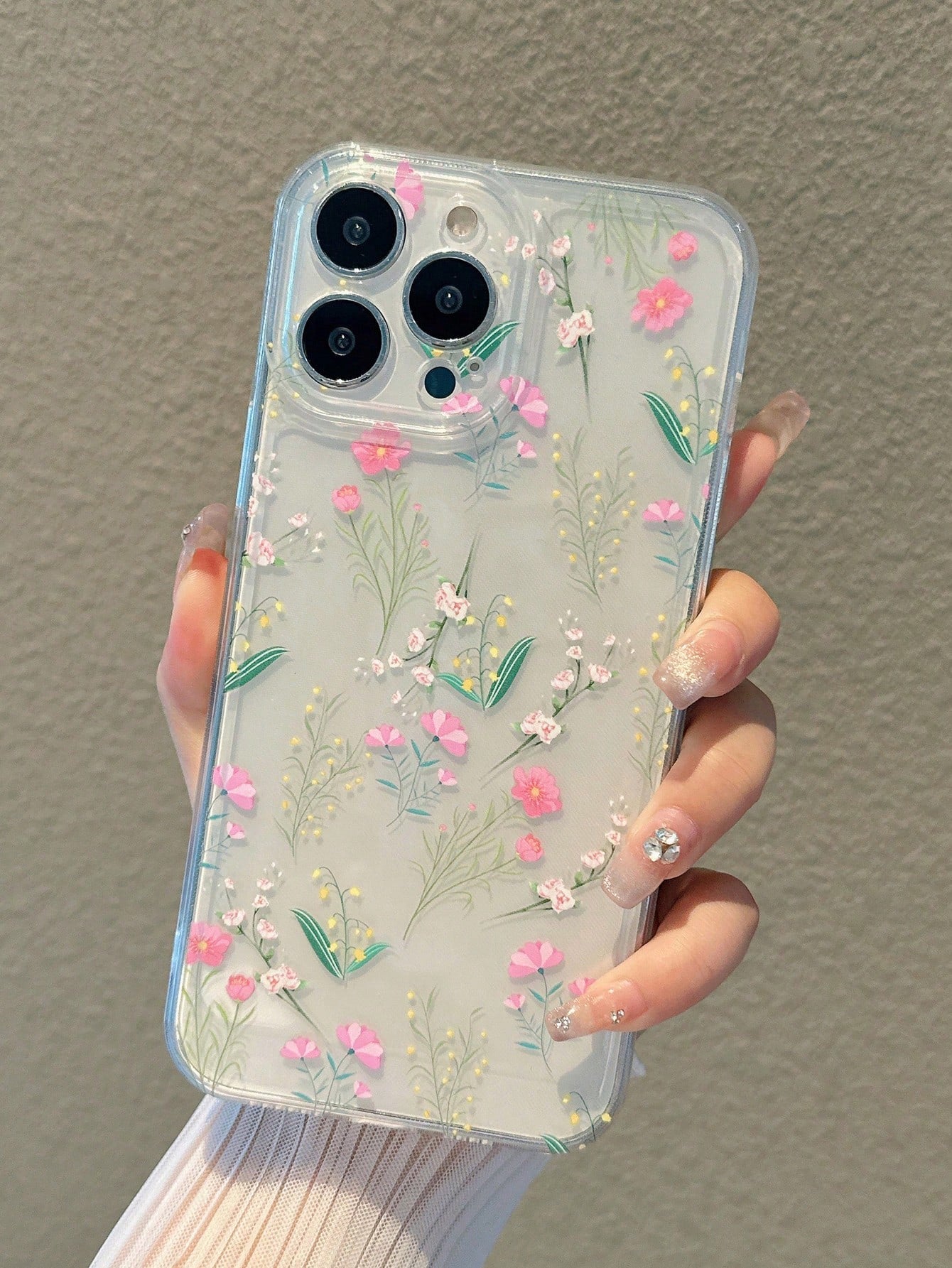 Flower Print Clear Phone Case With Card Slot