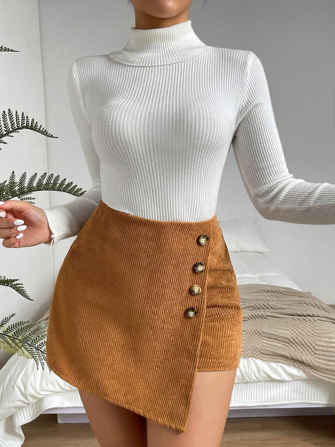 Button Detail Wrap Skort