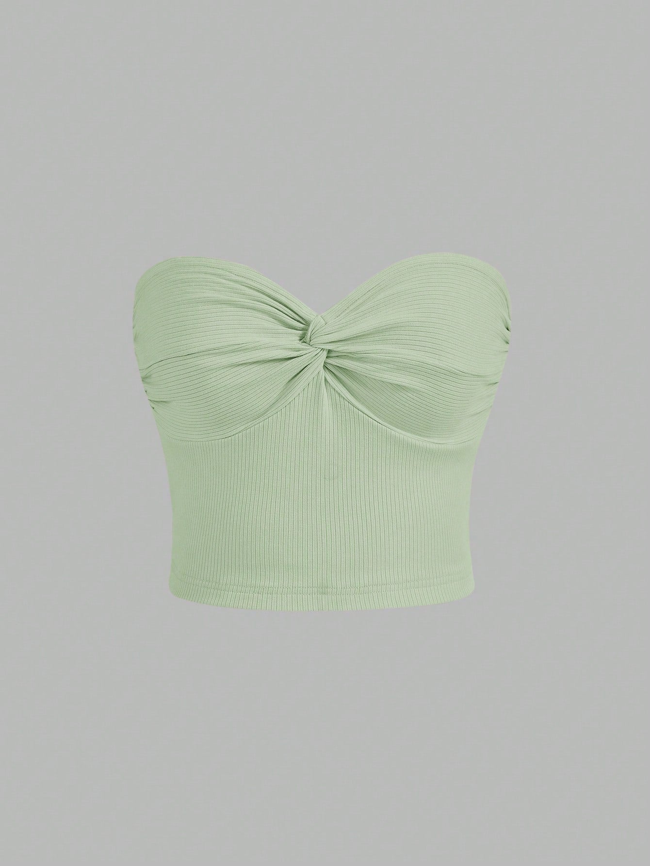 Twist Front Ribbed Knit Tube Blue Tube Top Cropped Top