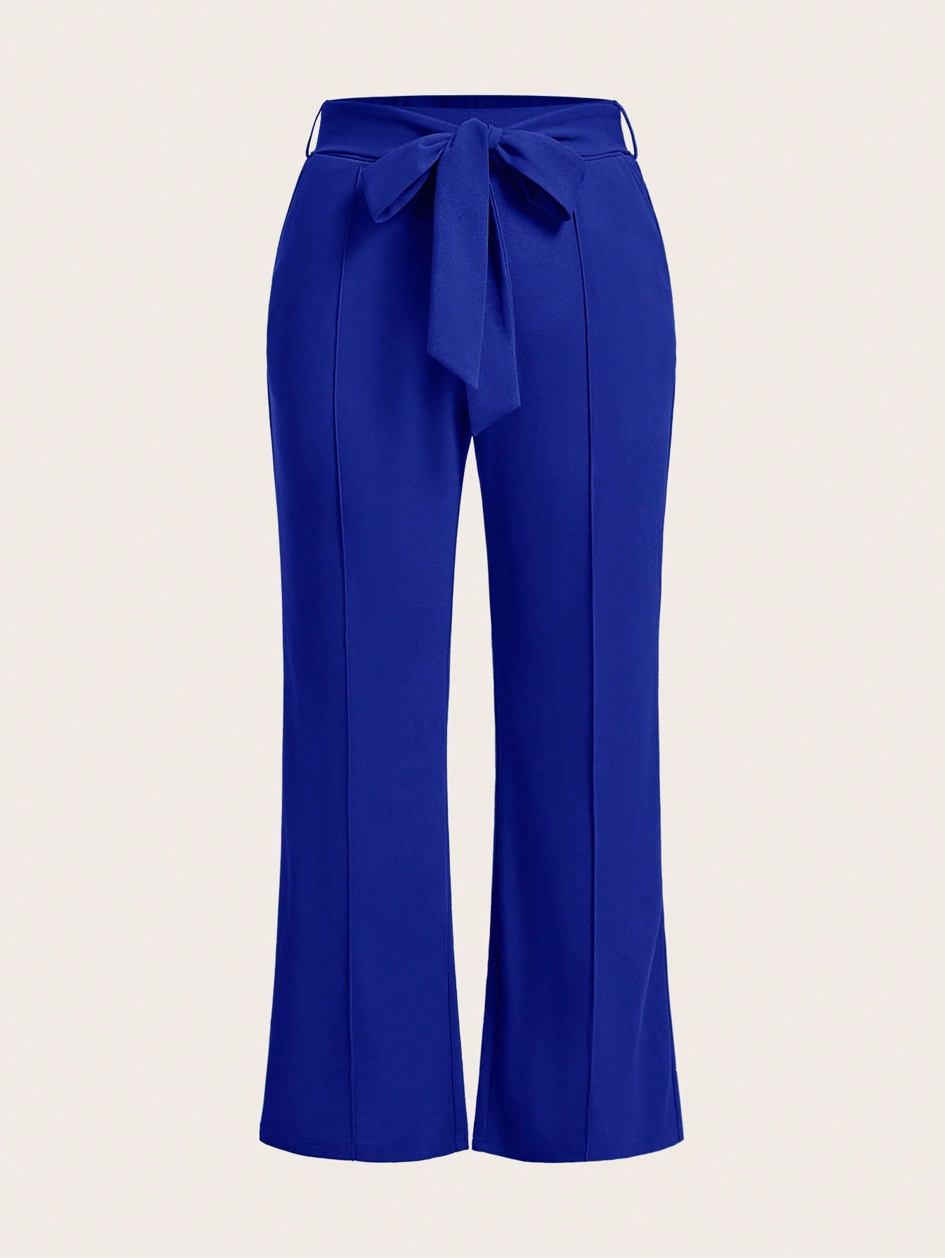Plus  Summer Women Solid Belted Flare Summer Leg Pants
