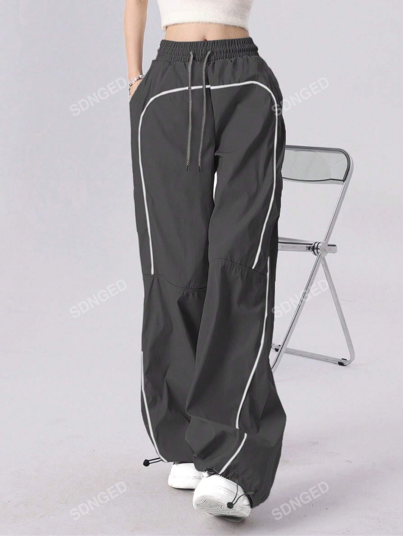 Contrast Piping Drawstring Waist Pants