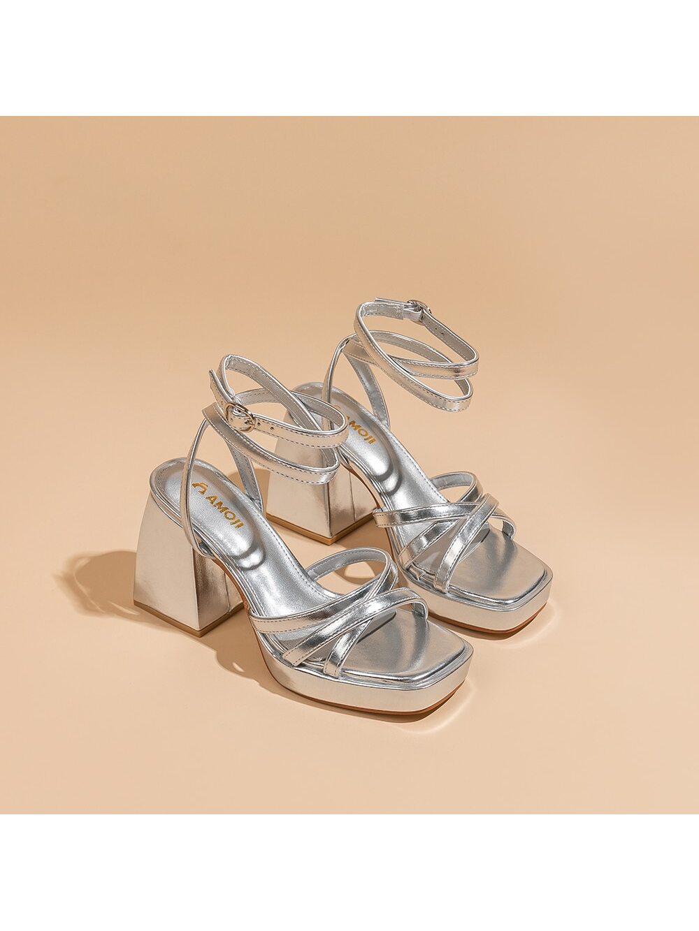 Amoji Women's 4 Inch Platform Chunky Heel Strappy Ankle Strap Block Heeled Sandals 305