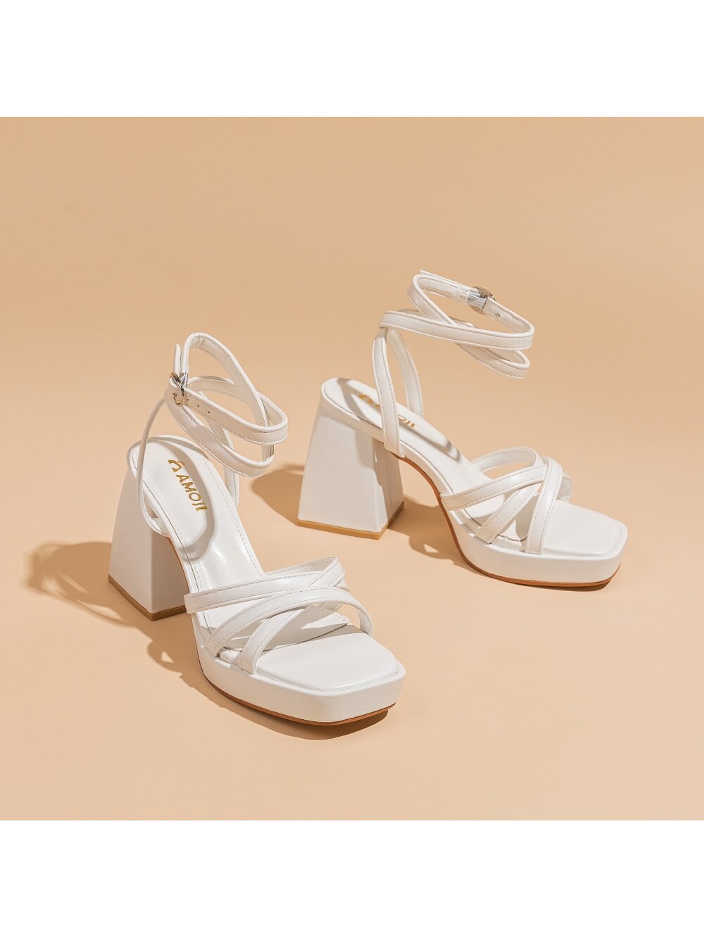 Amoji Women's 4 Inch Platform Chunky Heel Strappy Ankle Strap Block Heeled Sandals 305