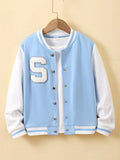 Tween Girl Letter Patched Striped Trim Varsity Jacket Without Tee