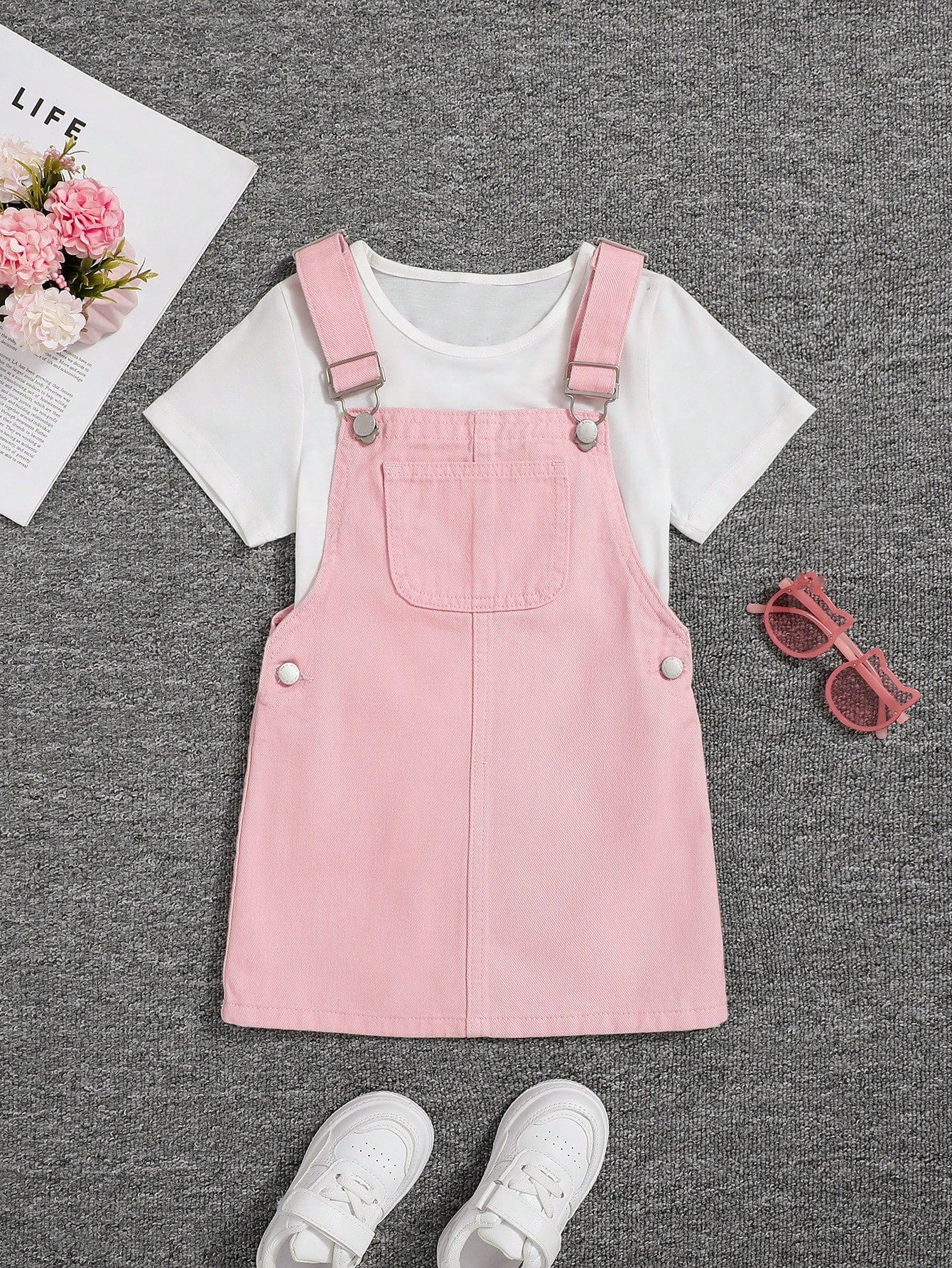 Young Girl Solid Color Sleeveless Denim Overall Dress, Summer Casual