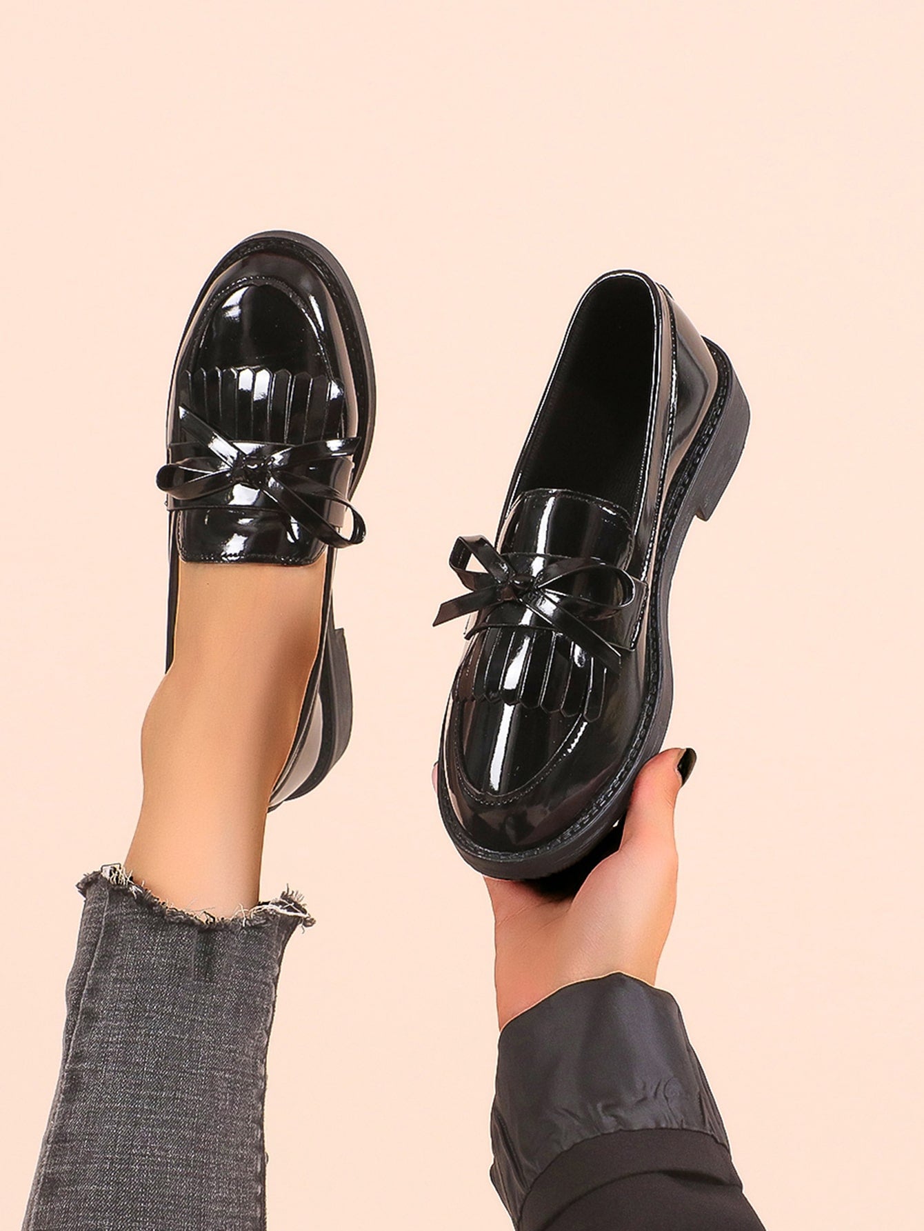 Women's Breathable Slip-on Loafers With Bow-knot Detail, Black