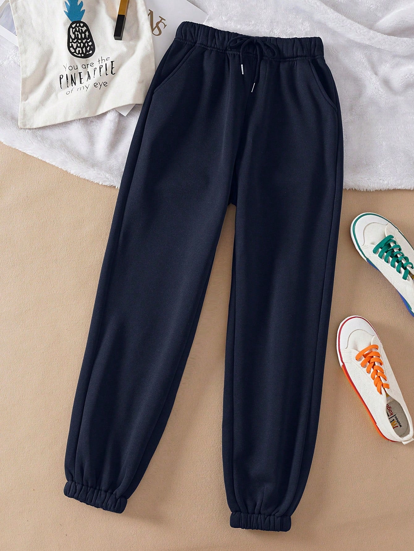 Solid Drawstring Waist Sweatpants
