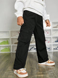 Tween Boys' Loose Fit Straight Leg Pants With Slanted Flap Pockets Design