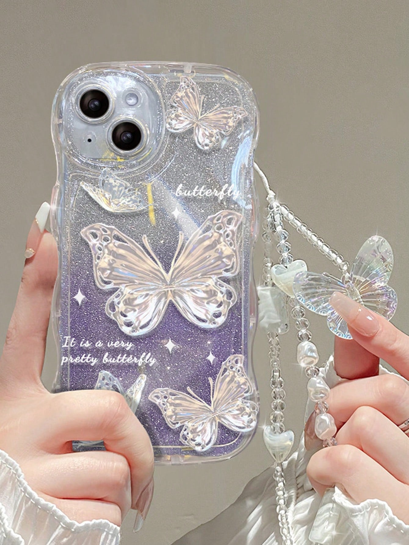 With Phone Charm Summer 1pc Butterfly Charm Bracelet + Blue Shockproof Tpu Phone Case Compatible With IPhone 15/15Pro/15Plus/15Promax