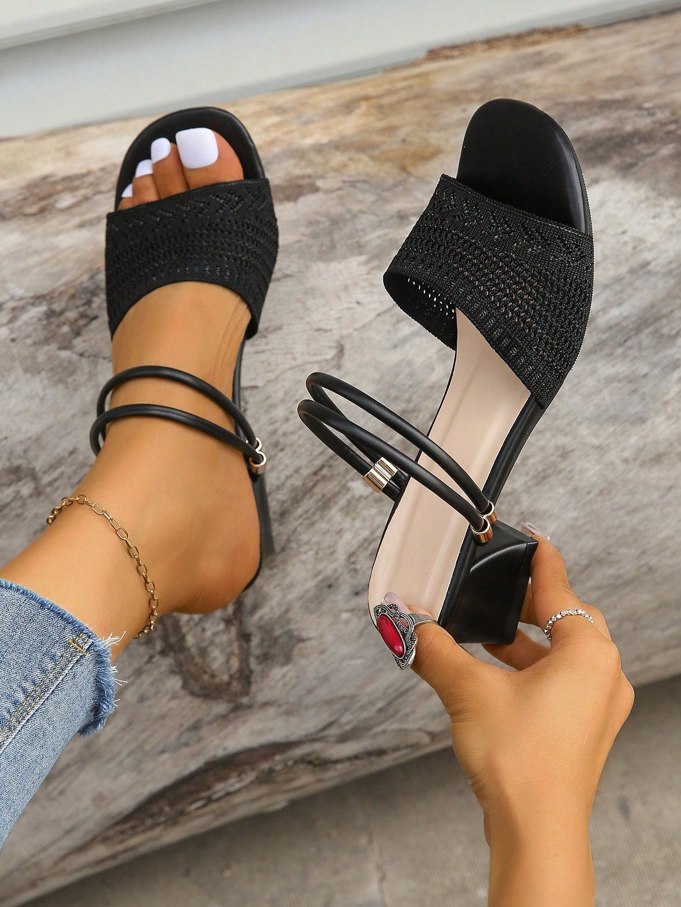 Comfortable Knit High Heel Sandals For Outdoors