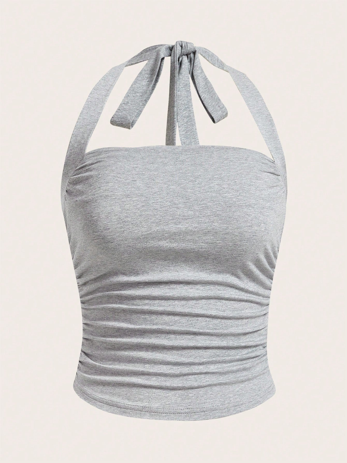 Summer Outfits Solid Ruched Halter Top